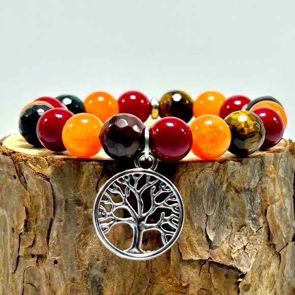 Handmade Tree Pendant Charm Bracelet with Natural Tiger Eye Gemstones! - Picture 2 of 5